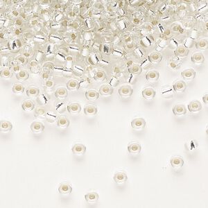 Seed bead, Miyuki, glass, pkg/250g, #8 rocaille, transparent silver-lined crystal clear, (RR-1).
