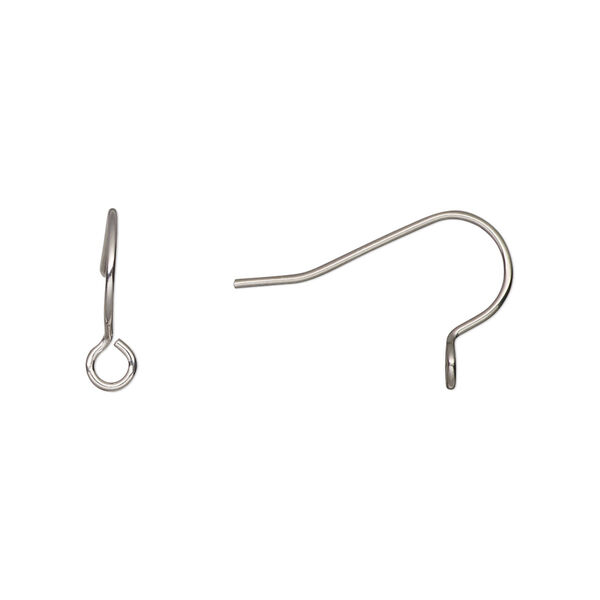 Ear wire, stainless steel, 12.5mm fishhook with perpendicular open loop, 21 gauge. Sold per pkg of 500 pairs. image number 0
