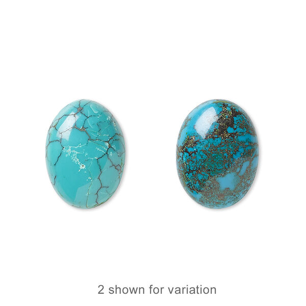 Cabochon, turquoise (dyed / stabilized), blue, 16x12mm calibrated oval, C grade, Mohs hardness 5 to 6. Sold individually. image number 0