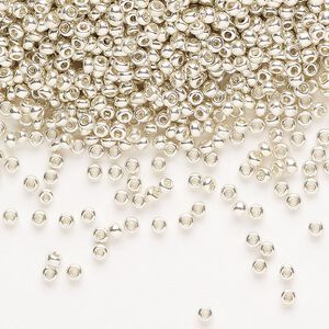 Seed bead, Preciosa Ornela, Czech glass, pkg/50g, opaque silver finish, #10 rocaille.