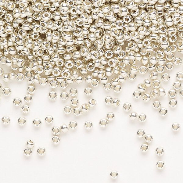 Seed bead, Preciosa Ornela, Czech glass, pkg/50g, opaque silver finish, #10 rocaille. image number 0