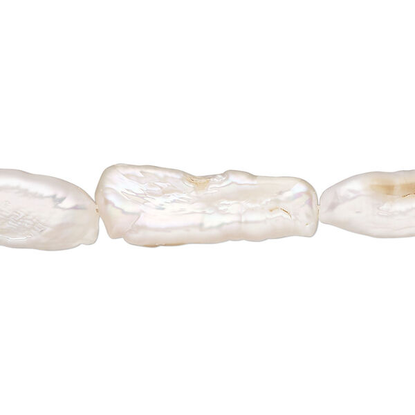 Pearl, cultured freshwater (bleached), white, 16x5mm-27x8mm long-drilled stick, B grade, Mohs hardness 2-1/2 to 4. Sold per 15-1/2" to 16" strand. image number 0