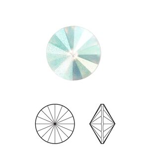 Chaton 2pk chrysolite pastel foil back, Crystal Passions® 14mm rivoli 1122