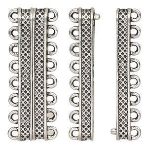 Clasp magnetic 1pkg1 "pewter" (zinc alloy), 40x9mm rectangle, antique silver-finished 8-strand