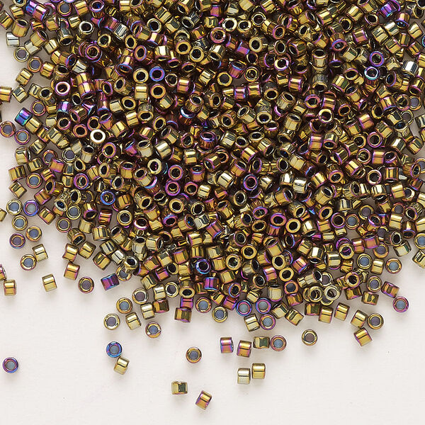 Seed bead, Delica®, glass, pkg/7.5g, #11 round, opaque nickel-plated golden olive iris (DB-0029). image number 0