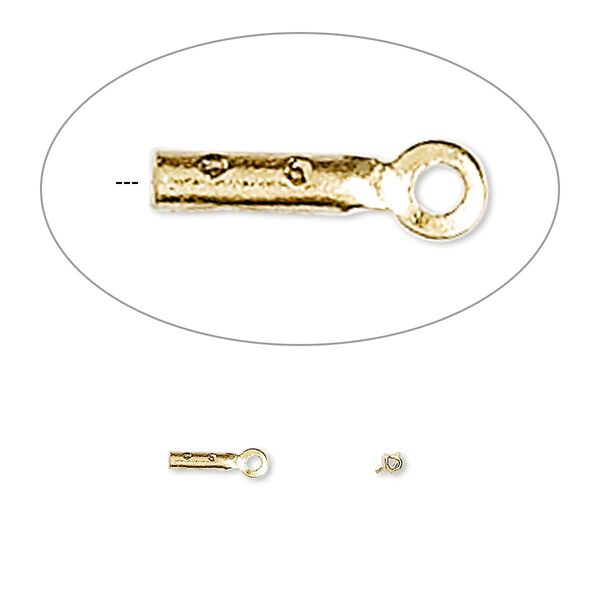 Cord end, crimp, gold-plated brass, 4x1mm tube. Sold per pkg of 100. image number 0