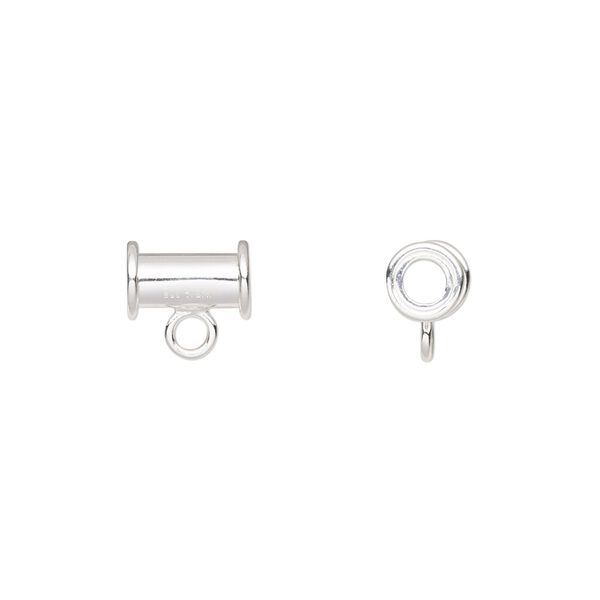 Bead, sterling silver, 9x6mm smooth tube with closed loop. Sold per pkg of 4. image number 0