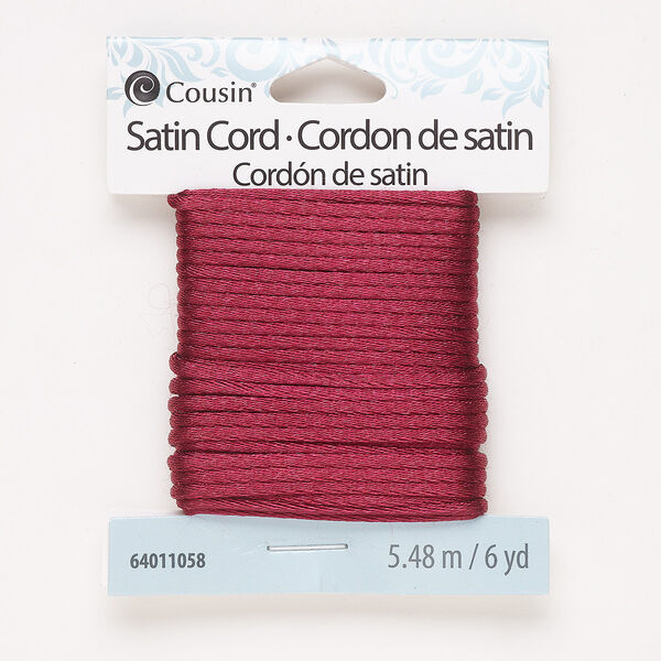 Cord, satin, wine, 2mm round. Sold per 6-yard pkg. image number 0