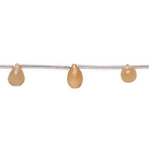 Peach moonstone 1pkg11, hand-cut top-drilled faceted briolette bead natural 6x4mm-7x5mm