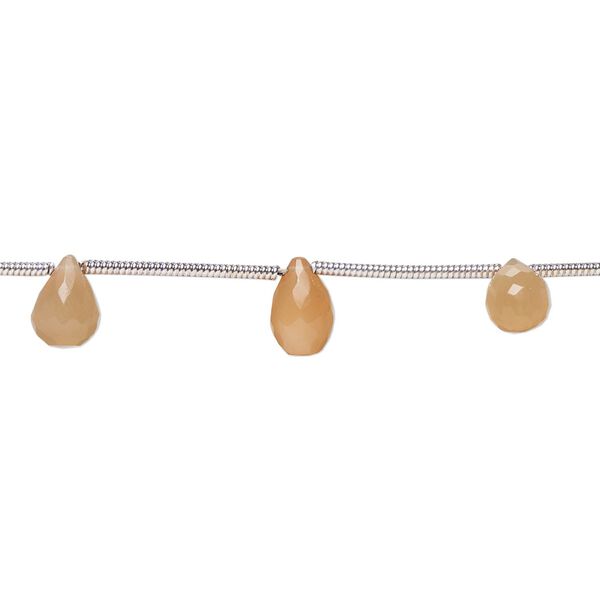 Peach moonstone 1pkg11, hand-cut top-drilled faceted briolette bead natural 6x4mm-7x5mm image number 0