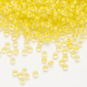 Seed bead, Preciosa Ornela Czech glass, pkg/500g, #8 rocaille, transparent terra intensive yellow-lined clear, (08A86).