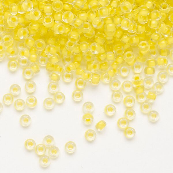 Seed bead, Preciosa Ornela Czech glass, pkg/500g, #8 rocaille, transparent terra intensive yellow-lined clear, (08A86). image number 0