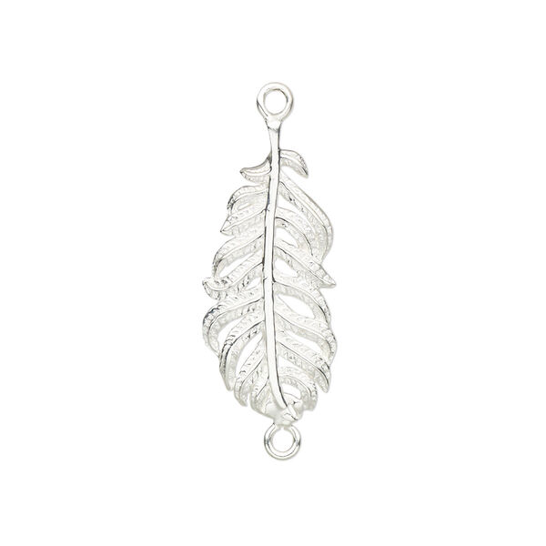 Link, sterling silver, 24x11.5mm single-sided feather. Sold individually. image number 0