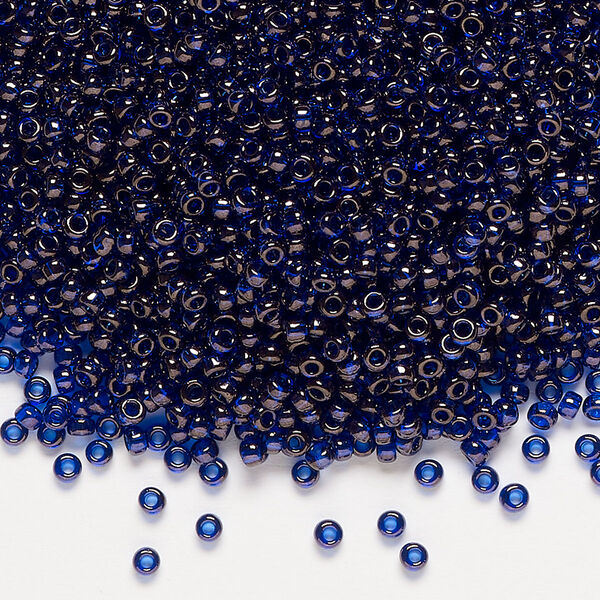 Seed bead, Miyuki, glass, pkg/250g, #11 rocaille, translucent gold luster cobalt (RR-308). image number 0