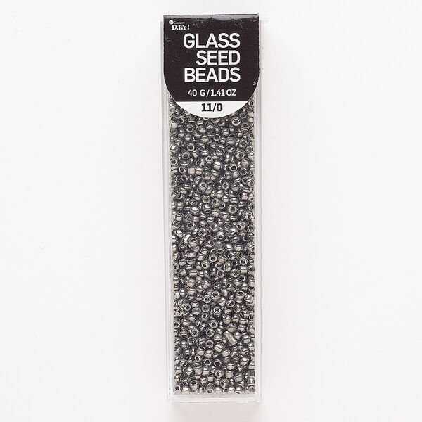 Seed bead, glass, pkg/40g, #11 round, opaque metallic nickel. image number 0