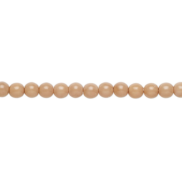 Bead, Czech dipped décor glass druk, opaque beige, 4mm round. Sold per 15-1/2" to 16" strand. image number 0