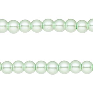Bead, glass pearl, mint green, 5-6mm round. Sold per pkg of (2) 15-inch strands, approximately 140 beads.
