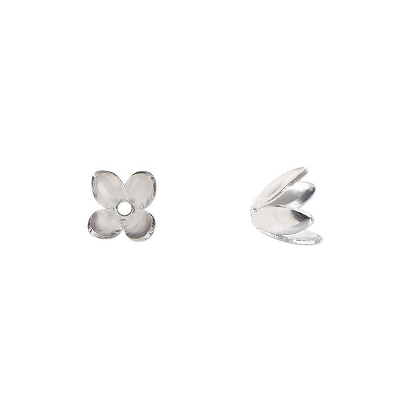 Bead cap, silver-finished copper, 9-7mm flower, fits 4-6mm round bead. Sold per pkg of 20. image number 0