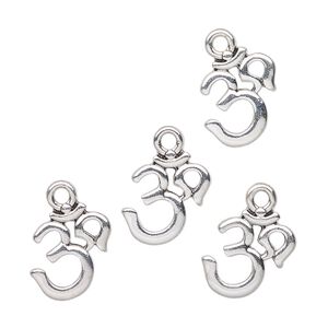 Drop, antique silver-finished "pewter" (zinc-based alloy), 13mm Om symbol. Sold per pkg of 4.