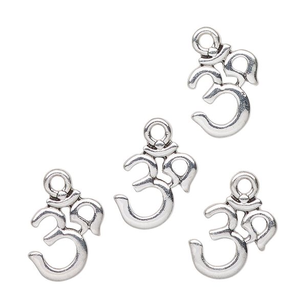 Drop, antique silver-finished "pewter" (zinc-based alloy), 13mm Om symbol. Sold per pkg of 4. image number 0