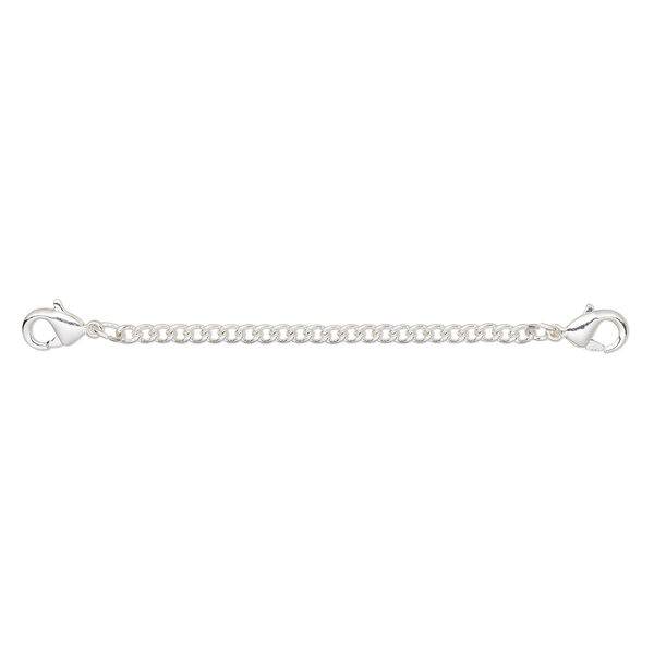 Extender chain, silver-plated brass and steel, 2.4mm curb, 2 inches with (2) lobster claw clasps. Sold per pkg of 2. image number 0