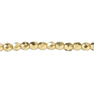 Bead, fire-polished, 14Kt gold-plated glass, opaque clear, 4mm faceted round. Sold per 15-1/2 to 16-inch strand.