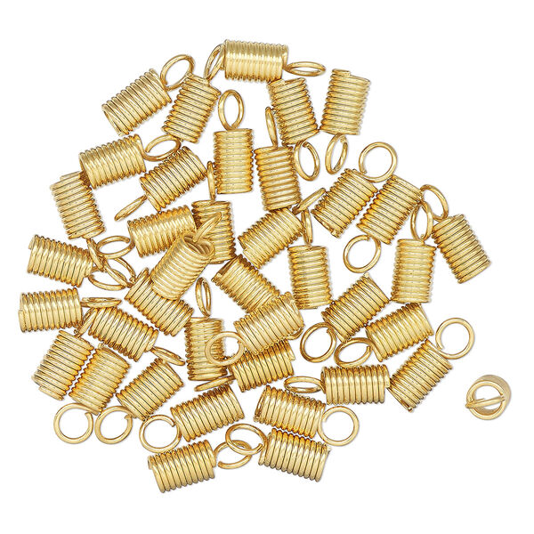 Cord coil, glue-in, gold-finished steel, 13x5mm with loop, 3mm inside diameter. Sold per pkg of 40. image number 0