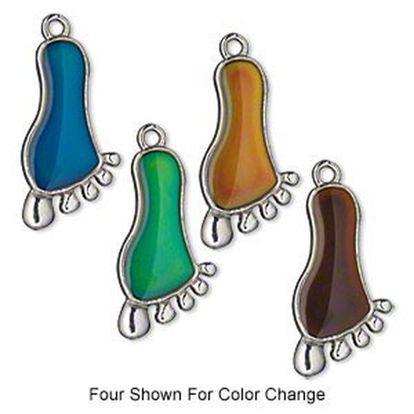 Charm, acrylic and imitation rhodium-plated "pewter" (zinc-based alloy), multicolored, 28x15mm color-changing single-sided footprint. Sold per pkg of 2. image number 0