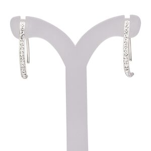 Ear wire, sterling silver / glass rhinestone / epoxy, clear and white, 27mm marquise, 21 gauge. Sold per pair.