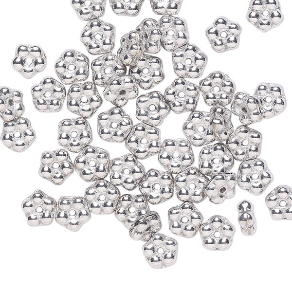 Bead, Preciosa, Czech pressed glass, opaque silver, 5x2mm forget-me-not flower. Sold per pkg of 50. image number 0