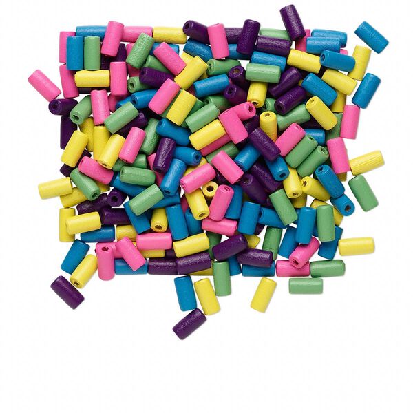 Bead mix, wood, mixed colors, 12x5mm round tube. Sold per 90-gram pkg, approximately 720 beads. image number 0
