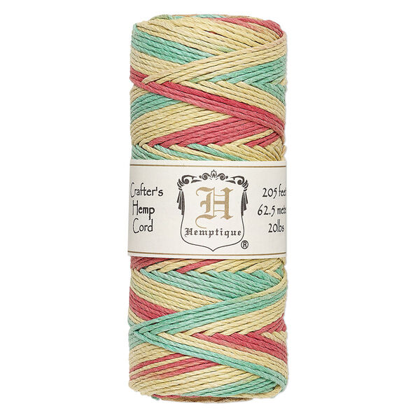 Cord, Hemptique®, polished variegated hemp, rasta, 1mm diameter, 20-pound test. Sold per 205-foot spool. image number 0