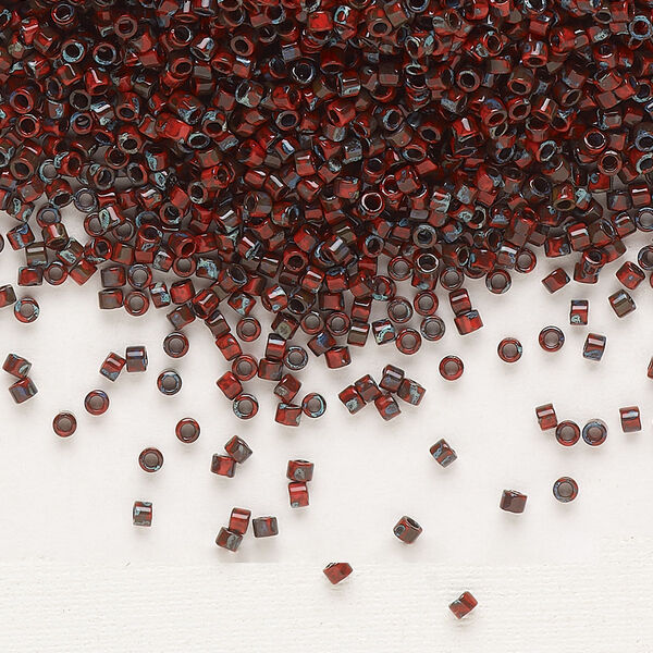 Seed bead, Delica®, glass, pkg/50g, #11 round, opaque Picasso red (DB-2263). image number 0
