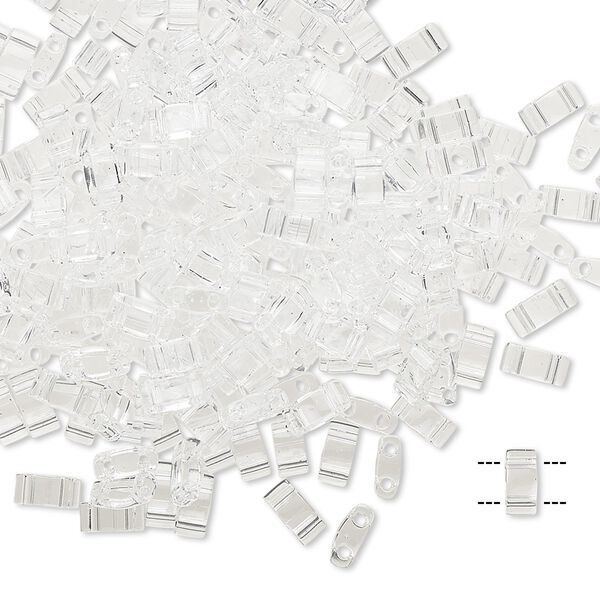 Seed bead, TILA®, glass, pkg/10g, 5x2.3mm half tila rectangle, transparent crystal clear, (HTL-131). image number 0