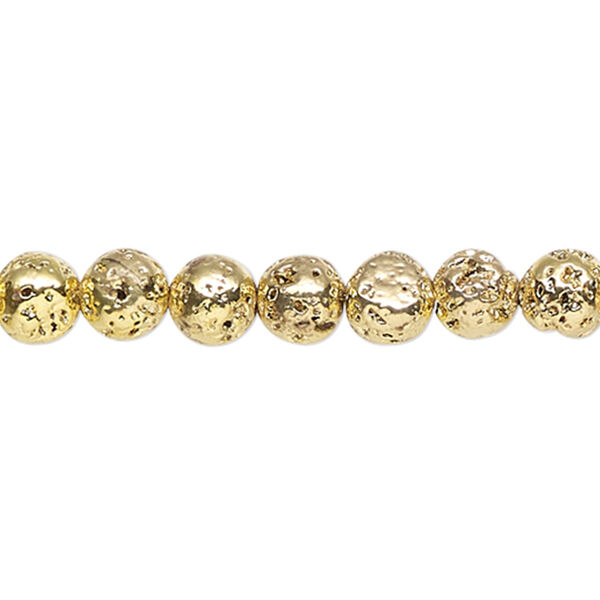 Bead, gold-finished lava rock (coated), 6-7mm round. Sold per 15-1/2" to 16" strand. image number 0