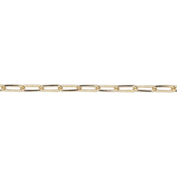 Chain, gold-finished brass, 2.4mm paperclip. Sold per pkg of 5 feet. image number 0