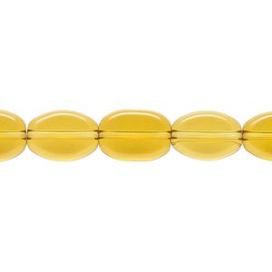 Bead, glass, transparent light amber, 11x8mm-12x9mm flat oval. Sold per 8-inch strand, approximately 15 beads.