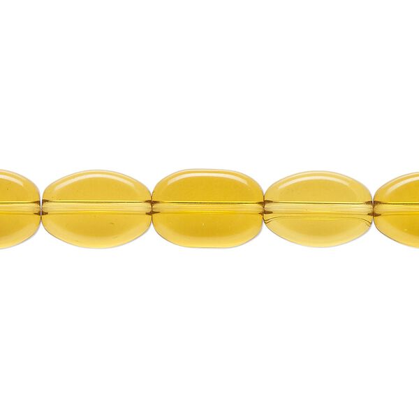 Bead, glass, transparent light amber, 11x8mm-12x9mm flat oval. Sold per 8-inch strand, approximately 15 beads. image number 0
