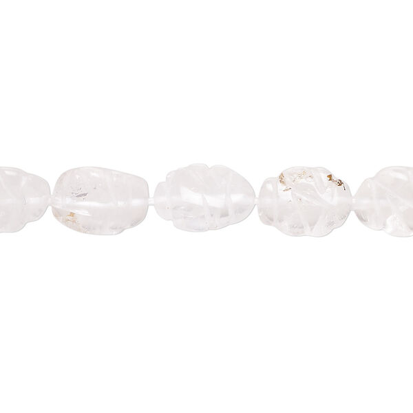 Quartz crystal 1pkg1, hand-cut carved oval bead natural, 13 inch 9x7mm-13x8mm image number 0