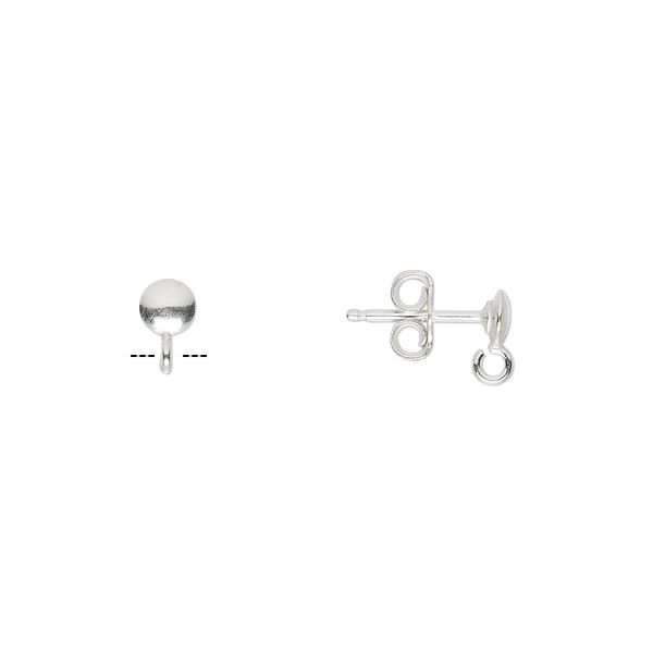 Earstud, sterling silver, 3.5mm saucer with open loop. Sold per pair. image number 0