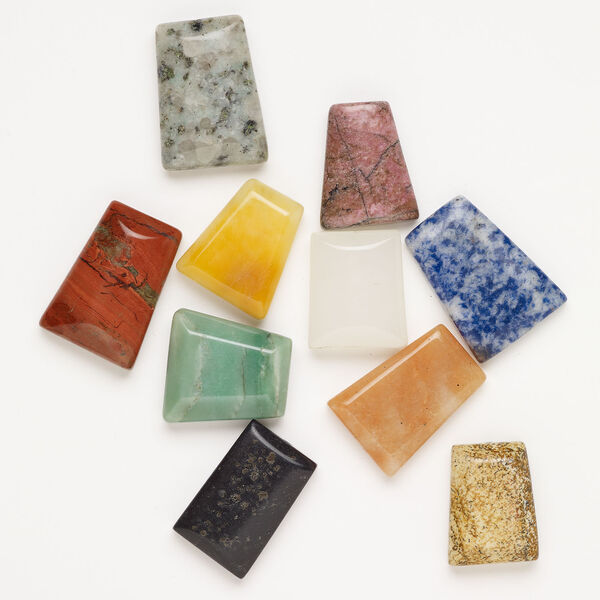 Multi-gemstone 1pkg10, half-drilled puffed / flat trapezoid drop mix 26x23mm-35x27mm image number 0