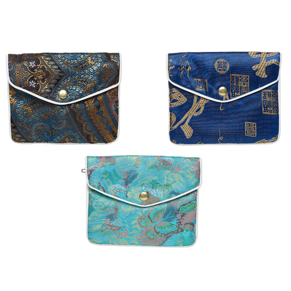Pouch 1pkg3 silver-finished steel and rayon fabric, multicolored, 4.75x4-inch brocade. image number 0