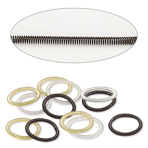 Ring, stretch, painted steel / silver-plated / gold-finished steel, black, 2mm wide coil. Sold per pkg of 12. image number 0