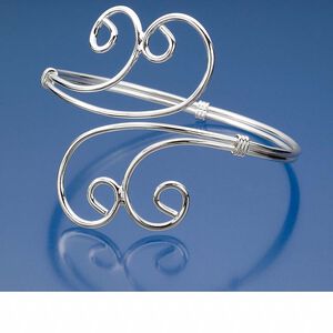 Bracelet, bangle, silver-plated brass, 48mm wide with swirl, 14 gauge, 7-1/2 inches. Sold individually.