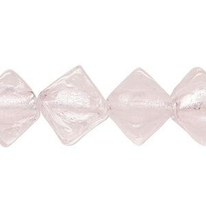 Bead, glass, opaque pink, 16x13mm flat diamond with silver-colored foil. Sold per 8-inch strand, approximately 10 beads.