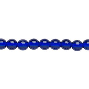 Bead, Czech glass druk, transparent cobalt, 6mm round. Sold per 15-1/2" to 16" strand.