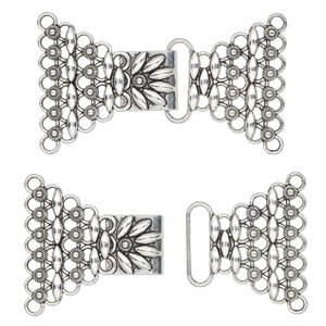 Clasp hook 1pkg1 "pewter" (zinc alloy), 78x44.5mm, antique silver-finished 7-strand