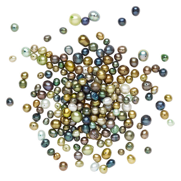 Freshwater pearl mix 1pkg1, semi-round, 2 ounce multi-green 3mm-14x12mm cultured image number 1