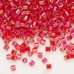 Seed bead, Delica®, glass, pkg/250g, #8 round, translucent rainbow red (DBL-0172).