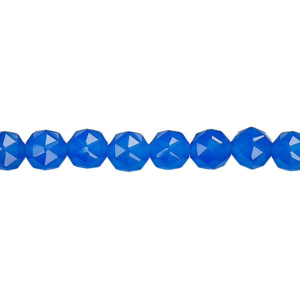 Bead, blue agate (dyed), 6mm rose-cut round, B+ grade, Mohs hardness 6-1/2 to 7. Sold per 8-inch strand, approximately 30 beads. image number 0